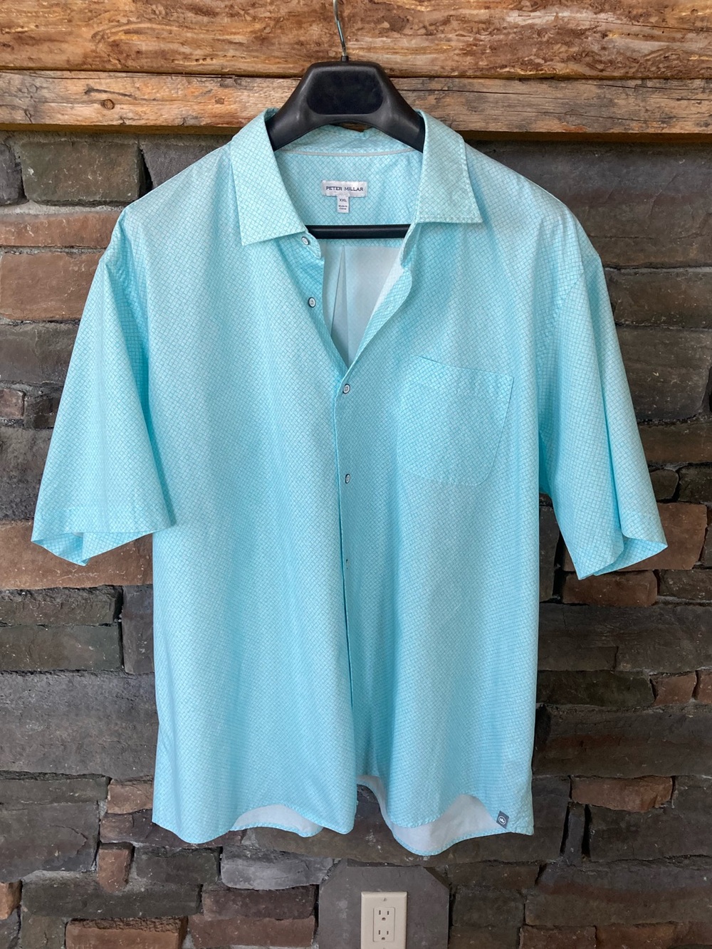 Peter Millar Crown Sport Mint Short Sleeve Printed Button Up Preppy Shirt